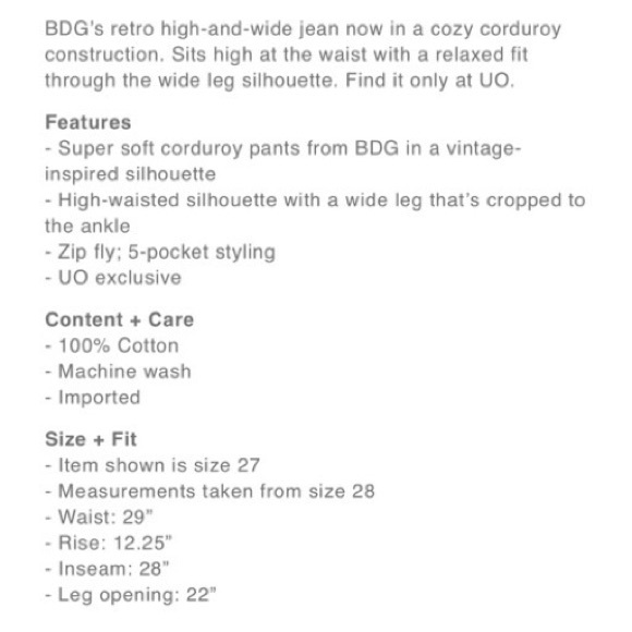 Urban outfitters BDG corduroy high and wide high rise - Picture 2 of 6